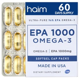 HAIM EPA1000 MINI – Pure EPA Fish Oil Supplement – 1,000mg Omega-3 for Heart, Brain & Joint Health – High Potency, Burpless Softgels – Small, Easy-to-Swallow Capsules – 60 Softgels – Made in USA