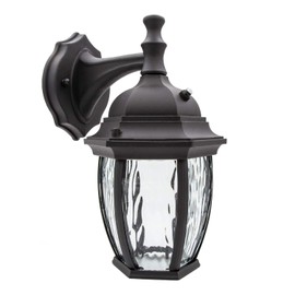 Maxxima LED Outdoor Wall Light - Features Clear Water Glass, 3000K Warm White, 580 Lumens, Dusk to Dawn Photocell Light Sensor, Patio or Porch Sconce Fixture, Ideal for Exterior Decor Lighting - Black