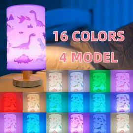 Dinosaur Bedside Table Lamp for Bedroom Nightstand-16 Colors Small Night Stand Light Lamp with Remote Control and LED Bulb,Study Reading Desk Lamps for Kids Room,Children's Room Decor Gifts (B)