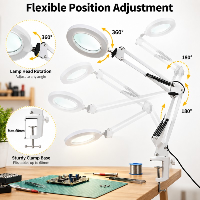 LED Illuminated Magnifying Glass Lamp – 8X/10X Adjustable Magnifier with