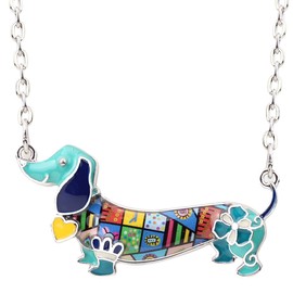 DOWAY Cute Dachshund Necklace for Women Girls Dachshund Dog Gifts Unique Enamel Pendant Jewelry, enamel, Sandstone