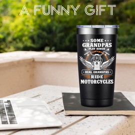 BIRGILT Some Grandpas Play Bingo Real Grandpas Ride Motorcycles Vacuum Insulated Tumbler 20oz - Grandpa Motorcycle Gifts for Christmas, Fathers Day, Birthday - Funny Motorcycle Gifts for Grandfather