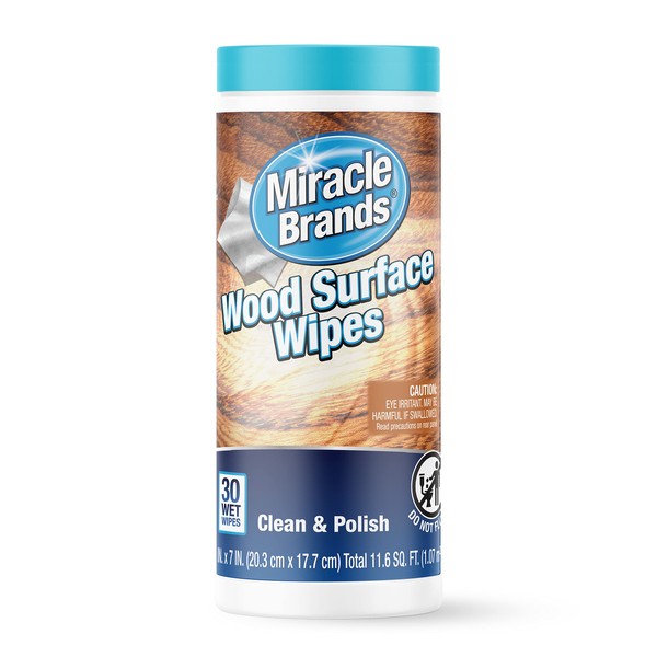 MiracleWipes for Wood Surfaces, Remove Dirt and Grime Buildup, Clean, Protect, and Polish Cabinets, Furniture, and Wood Floors, Great for Kitchen and Bathroom Cleaning Support - 30 Count