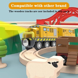 LiRiQi Railway Train Electric Locomotive Wooden Train Toy Children, Locomotive Train (Magnetic Connection), Locomotive Compatible with Wooden Rails, Children's Toy Locomotive, Toy for Toddlers, Yellow