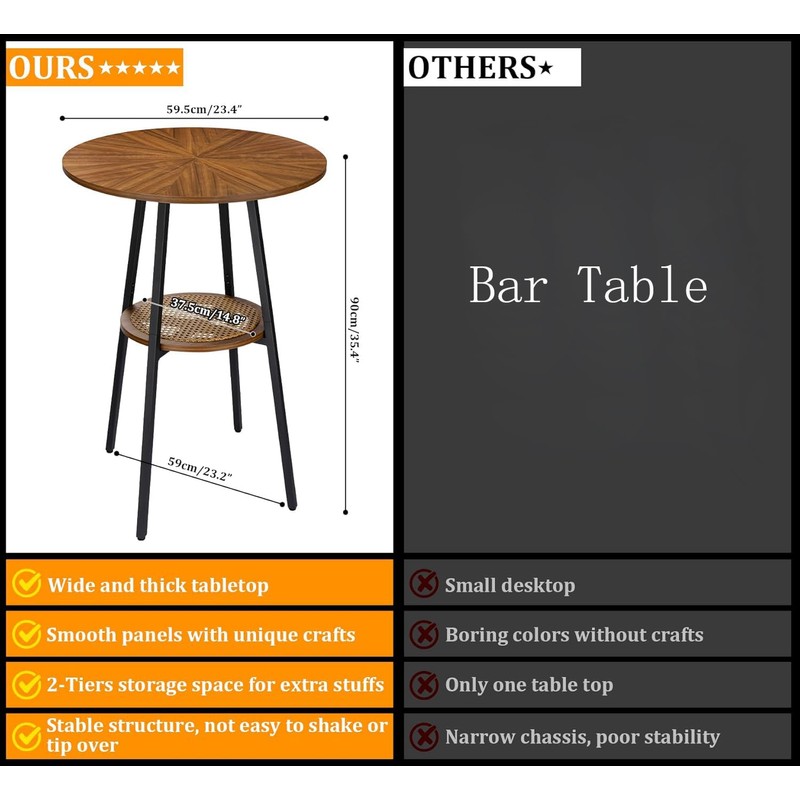 ZYBT Round Bar Table, Boho Bar Height Table, Bistro Table