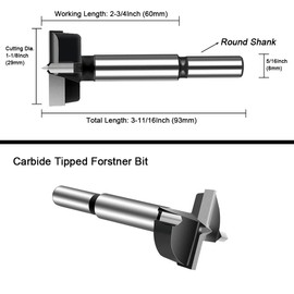 ASNOMY 1-1/8 Inch Forstner Drill Bit, Carbide Tipped Forstner Bit for hard Wood, Wood drilling Hole Saw Set Woodworking Hinge Cutter Tool Kits for Wood Plastic Plywood