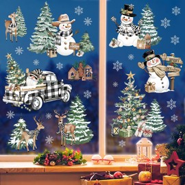 decalmile Christmas Winter Snowman Car Window Clings Reusable Christmas Pine Tree Elk Xmas Window Decals Double Side Printed Window Stickers Glass Door Home Shop Showcase Party Decoration