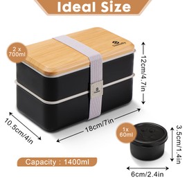 Sinnsally Lunch Boxes,1400ML Stackable Bento Box for Adults,Leak-Proof Lunch Container with Compartments,Japanese Style Lunchbox with Sauce Pot Cutlery Set,Microwaveable Safe