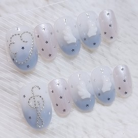 Angel Dream Handmade Nail Tips Angel Core Musical Note Wing Chain Nail Art - Long Ballerina / 엔젤드림 수제네일팁 엔젤코어 음표 날개 체인네일아트 - 롱발레리나