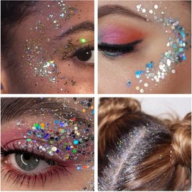 SPRINGSUGAR Gel Holográfico Con Purpurina Corporal para Cuerpo, Cara, Cabello, Labios, Maquillaje, Brillo Brillante, Duradero, Impermeable, Líquido, Lentejuelas para Mujeres y Niñas, Perfecto para Fes