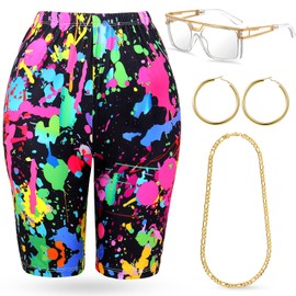 Geyoga 80s 90s Outfit for Woman Hip Hop Costume Legging Rapper Sunglasses Gold Chain Earring Party Accessories(XX-Large,Colorful)