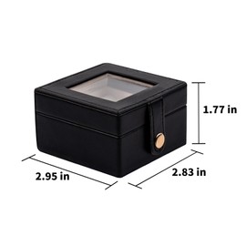 SANQIANWAN Small Leather Jewelry Box with Glass Top Mini Ring Display Case with 4 Slots for Selling Gift for Girls and Women (Black)