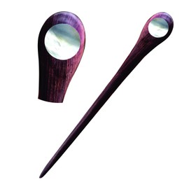 Wooden Hair sticks, The head of top inlaid with mother of Pearl or Abalone Made by hand, unique decorative wooden sticks, hair chopsticks for buns Natural color wood (Style 1)