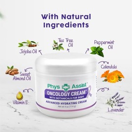 PhysAssist - Crema corporal oncológica con botánicos, 4 onzas. Calmante e hidratante para la piel estresada. Hecho con aceites de lavanda, caléndula y