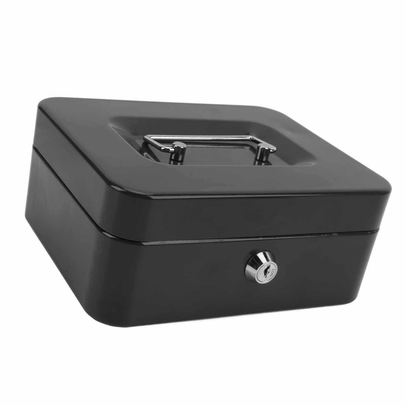 Small Locking Cash Box Portable Double Layers Safe Metal Money