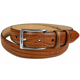 Adam Silver Men's Genuine Italian Calfskin Leather Dress Belt 1-1/8"(30mm) Wide Polished Buckle (Lizard Tan, 38)