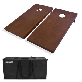 GoSports Regulation Size Wooden Cornhole Set with Brown Finish and Carry Bag