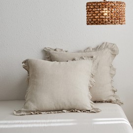 Simple&Opulence 100% Linen Stone Washed Euro Sham with Ruffle 26x26 Inch Pillow Cover Set of 2(Linen, 26"x26")