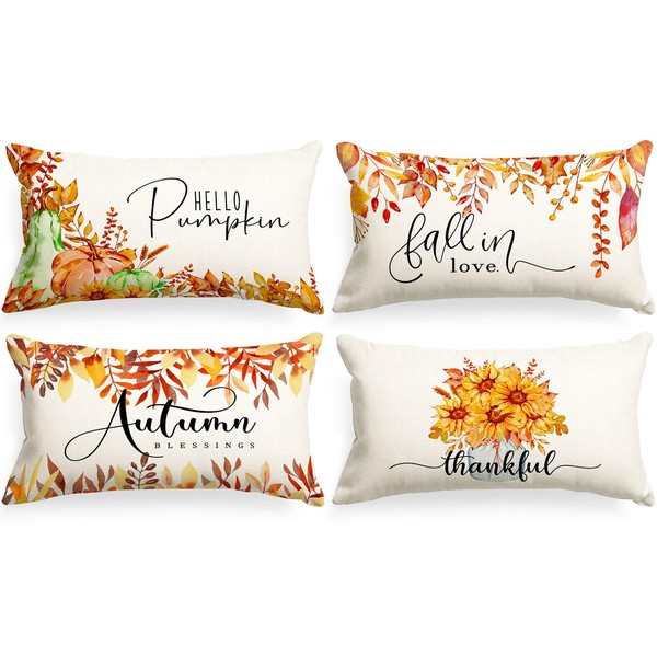 Ywlake Fall 12x20 Throw Pillow Covers Set of 4, Pumpkin
