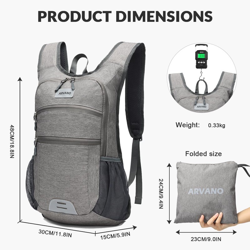 Arvano Hiking Backpack Lightweight Foldable Backpack 10L Small Rucksack for