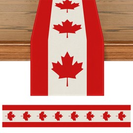 Canada Day Table Flag, Red Maple Leaf Stripes,Holiday Kitchen Dining Table Decoration for Home Party Decor Durable & Reusable, 30x182 cm, 100% Polyester, Easy Care, Perfect for Holiday Celebrations