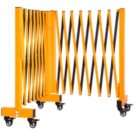 LTSEAME 16.5FT Expandable Barricade Gate, Expandable Metal Barricade Gate Alloy Fence and 270 Degrees Direction Adjustment with Wheels, for Industrial or Residential Use (Yellow, 16.5FT)