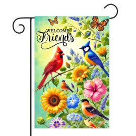 BlissYard Spring Cardinal Garden Flag 12×18 Inch Double Sided Yard Decoration Birds Sunflowers Butterflies for Spring Summer Lawn Yard Outdoor Birdhouse Farmhouse Decor
