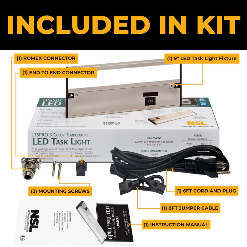 LED Under Cabinet Lighting Hardwired - 3CCT 9 Inch Satin