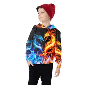 Okiretin Boys Girls Dragon 3D Graphic Hoodies Cool Unisex Casual Pullover Hooded Sweatshirts With Big Pocket for Kids
