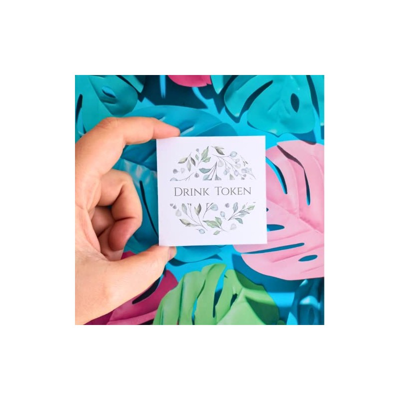 100 x Rustic Botanical 74mm Square Card Drink Tokens: Let's