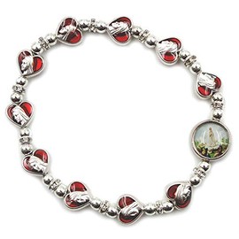 Handmade in Portugal Heart of Fatima Miraculous Rosary Bracelet (Red)