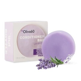 Acondicionador en barra de oliva. Oliva60. Extra hidratante. Desenreda y repara. Con aceite de argán orgánico, macadamia, manteca de karité. Provitamina B5. Libre de sulfatos, parabenos, siliconas. 55gr. (Lavanda)
