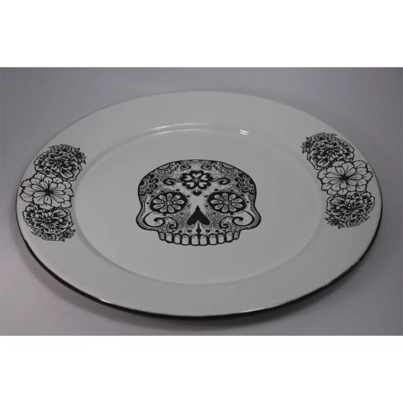 Esmalte Morillas Plato En Peltre Con Diseño De Calavera Con