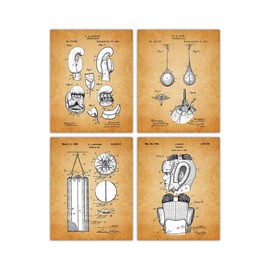 Vintage Boxing Wall Decor Patent Prints - Set of 4 8x10 Unframed Boxing Posters for Boys Bedroom, Office, Man Cave - Boxing Room Decor Gift Idea for Boxers and Sports Fan