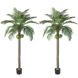 Artificial Phoenix Palm Tree with Coconut Fruit Fake Large Tropical Tree Outdoor Indoor Large Faux Coconut Silk Palm Tree Faux Sago Palm Plant for Living Room Patio Poolside Yard Decor (7 FT)