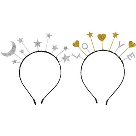 Teensery 2 Pcs Glitter Headbands Cute Moon Star Heart Hair Hoop Headwear Birthday Crown Tiara Headpieces Hair Accessories
