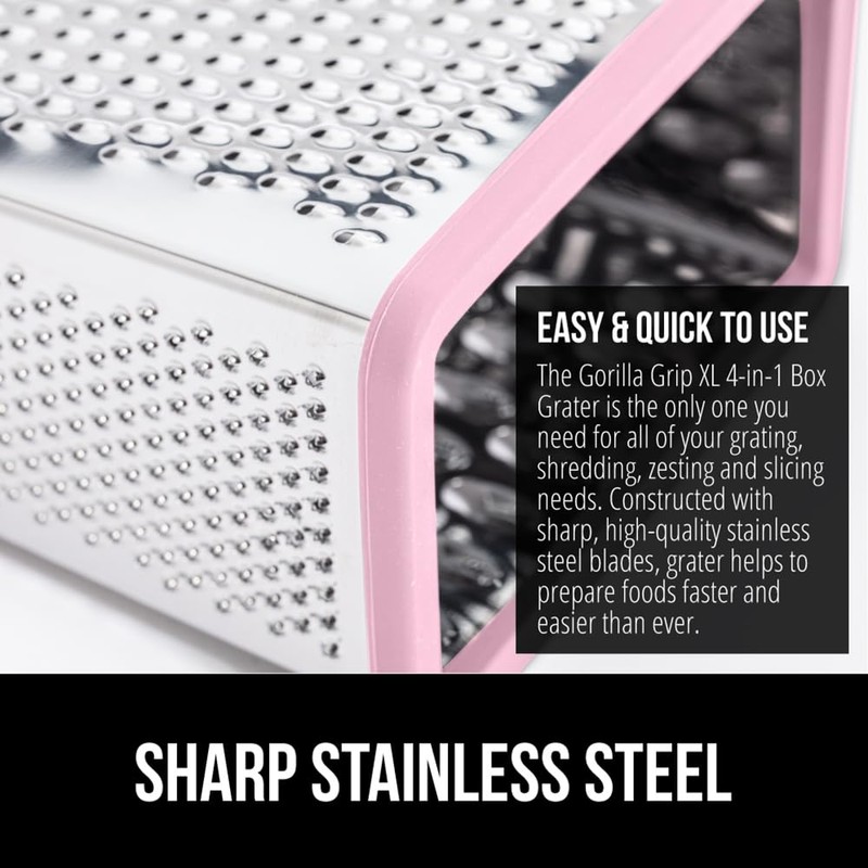 GORILLA GRIP 4-Sided 100% BPA-Free Cheese Grater With Container, Stainless