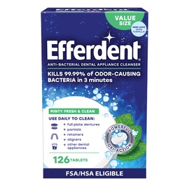 Efferdent Retainer Cleaning Tablets, Denture Cleaning Tablets for Dental Appliances, Minty Fresh & Clean, 126 Count