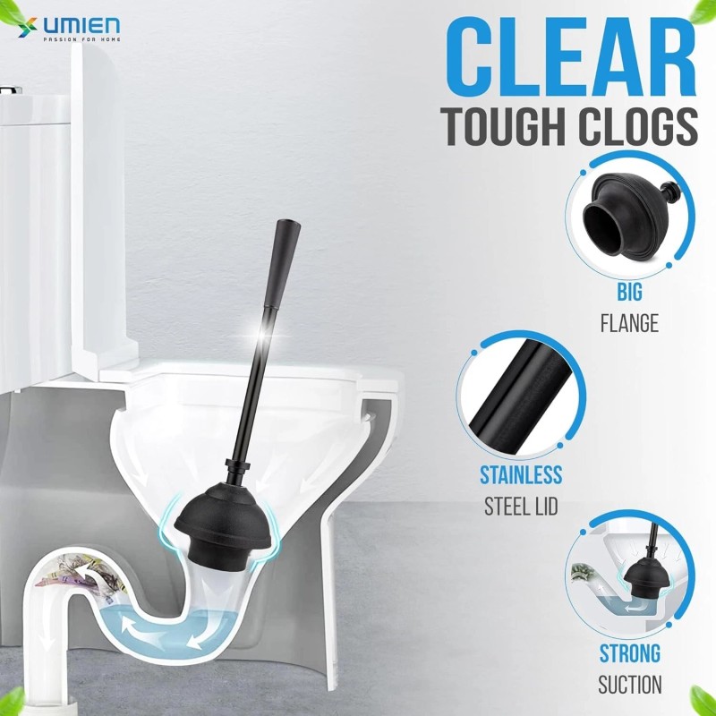 UMIEN Toilet Brush & Plunger Set - 18in Steel, No-Rust,