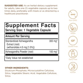Solgar Ashwagandha Root Extract - 60 Vegetable Capsules - Standardized Full Potency (SFP) - Non-GMO, Vegan, Gluten & Dairy Free, Kosher - 60 Servings