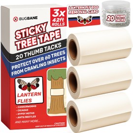 Spotted Lantern Fly Trap for Trees. 3 Sticky Fly Paper Rolls with Pins and Egg Scraper. Bug Tree Tape Wrap Ant Barrier Spotted Lanternfly Killer. Lantern Flies Tape for Trees Glue Insect Barrier