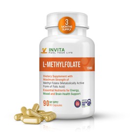 INVITA L-Methylfolate 15mg – Physician Formulated Active Methyl Folate - 5-MTHF Supplement for Energy, Mood & Brain Health Support - Non GMO, Gluten Free, 90 Capsules (3 Month Supply)