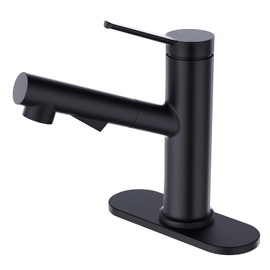 Faustina Single Handle Bathroom Faucet with Pull Out Sprayer,Black Bathroom Faucet 1 Hole,2 Modes Rotating Spout Basin Mixer Tap,RV Bar Laundry Room Utility Sink Faucet with Sprayer