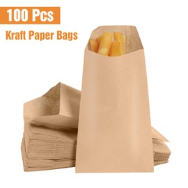 Florskoye Flat Kraft Paper Treat Bags Brown 100 Pack, 5x7 Inch Small Paper Bags for Gift Sandwich Candy Cookie Snacks Doughnut Popcorn Craft Jewelry Merchandise Party Favor Bags (Brown 5.1x7 Inches)