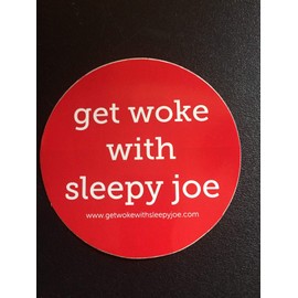 Pack of 2 red Get Woke with Sleepy Joe Bumper Stickers for 2020 Election Republican Trump America USA