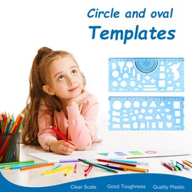 2Pcs Multifunctional Geometric Ruler, Upgraded Drawing Ruler Geometric Drawing Template Measuring Tool Plastic Metric Ruler Scale Ruler Protractor Design Ruler for School Office Supplies, Blue
