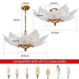 OFPSABAL Modern Leaf Chandelier, 6 Lights, 2-Tier Crystal Suspended Ceiling Light, Clear Shade Dining Room Kitchen Bedroom Living Room (Copper Gold)
