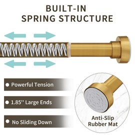 YNL Shower Curtain Rod 34-96 Inches, Non-Slip, Never Rust, No Drill Tension Curtain Rod for Bathroom or Window, Long Tension Rod Stainless Steel, Brushed Gold