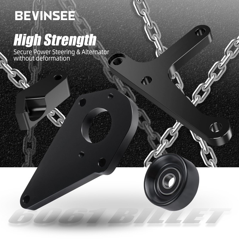 Bevinsee LS Power Steering Pump Alternator Low Mount Bracket Compatible