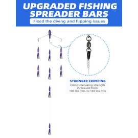 BLUEWING 18" Upgraded Fishing Spreader Bar Splasher Offshore Trolling Spreader Bar with 9" Bulb Squids and 316 Stainless Steel Rod for Wahoo Tuna Marlin Mahi Mahi, Black/Purple